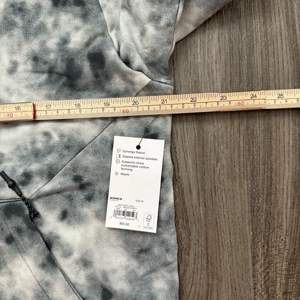FLX Synergy Fleece Sweatshirt Hoodie Green TieDye Print Zip Pockets Medium NWT